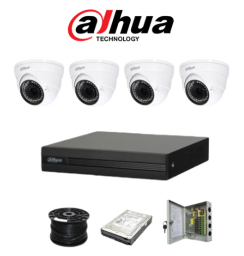 Dahua 4ch HDCVI kit - Pentra-Brid XVR - 4 x 1080P cameras - 20m Night vision - 500GB HDD