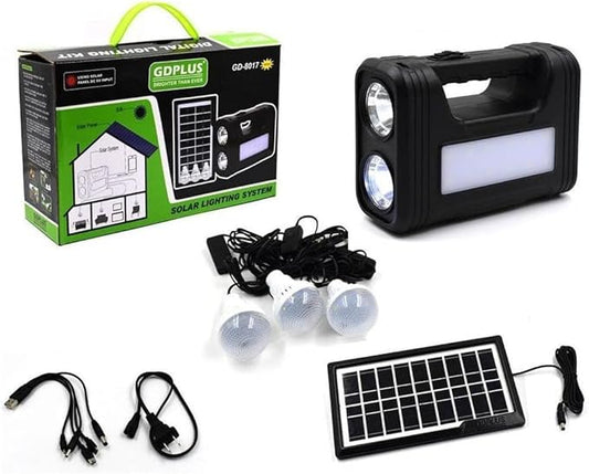 Trade Kite Solar Lighting System Kit– 9 V 3.5 W Solar Panel, 3 LED Lights, Built‑In SMF Battery & USB Charger – Load‑Shedding Backup, Off‑Grid Power Kit