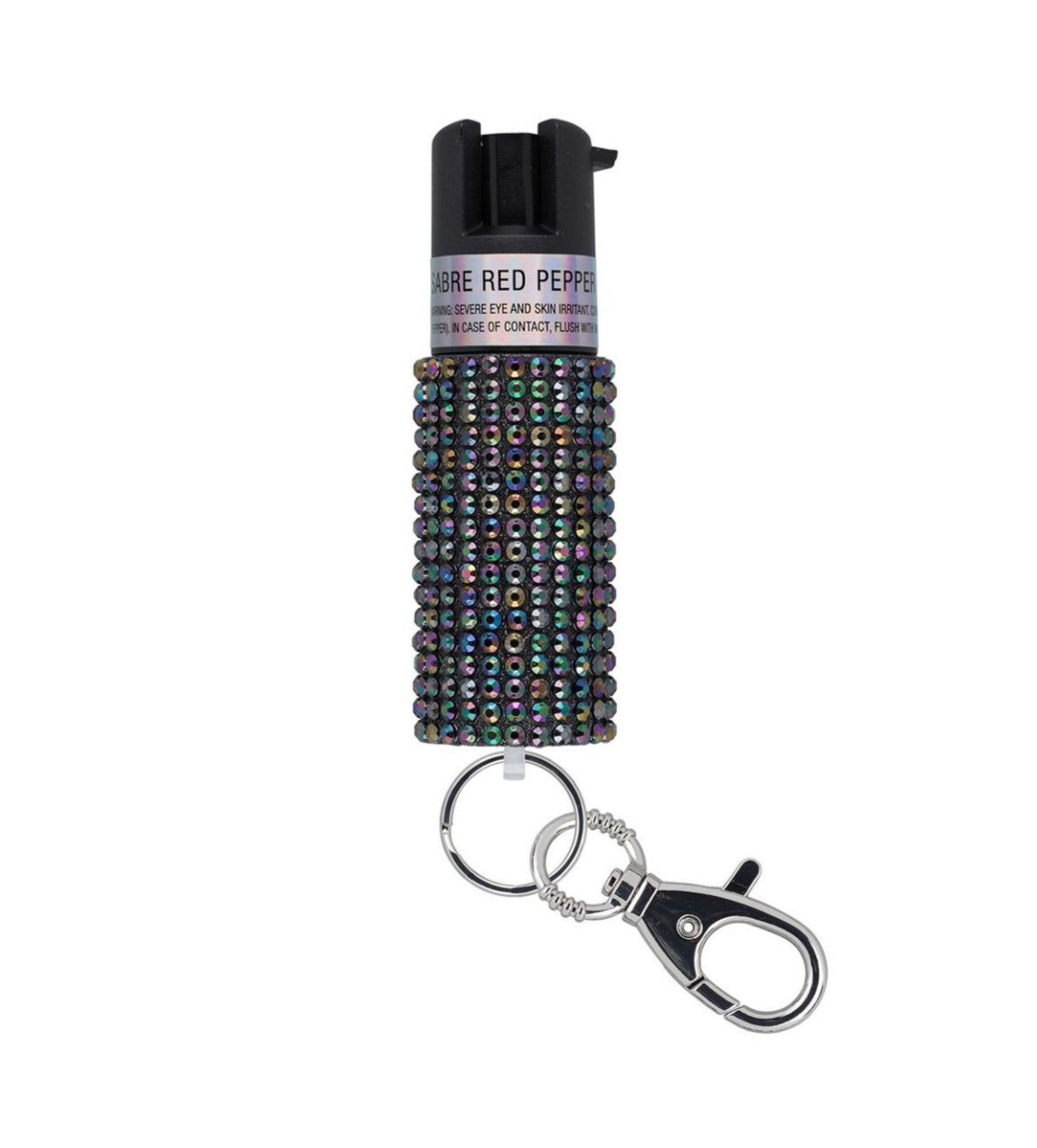 Sabre Red Pepper Spray with Black Jeweled Design and Snap Clip- KR-J-BK-02
