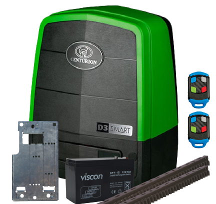 Centurion D3 SMART Sliding Gate Motor Kit (2 x Tx4, Rack, Battery, Base Plate)