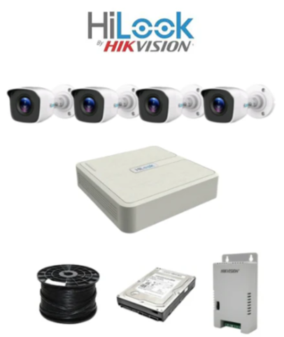 HiLook by Hikvision 4-Channel Turbo HD 1080P DIY CCTV Kit – 4 Bullet Cameras, 500GB HDD, 100m Cable