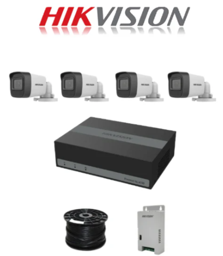 Hikvision 4-Channel Turbo HD eDVR Kit – 1080P with 330GB eSSD, 4 Bullet Cameras, 20m Night Vision, 100m Cable
