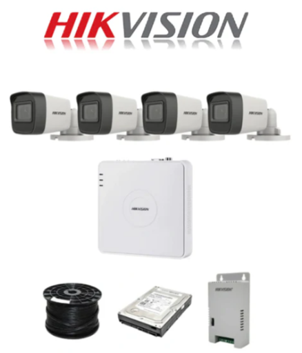 Hikvision 4-Channel Turbo HD Kit – 1080P Embedded DVR, 4 Bullet Cameras, 20m Night Vision, 500GB HDD, 100m Cable