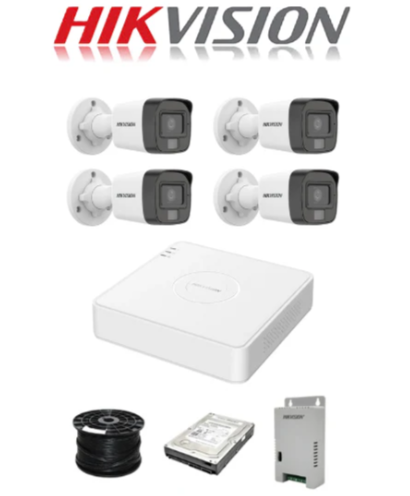 Hikvision 4-Channel Turbo HD System with Audio over Coaxial – 1080P Lite DVR, 4 Dual-Light Audio Bullet Cameras, 320GB HDD, 100m Cable