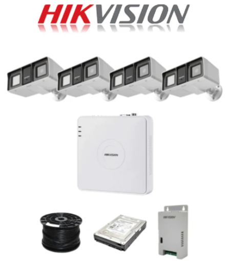 Hikvision 4-Channel Turbo HD Kit – 1080P Lite DVR, 4 x 2MP Smart Hybrid Light Audio Bullet Cameras (60m Night Vision), 500GB HDD, 100m Cable