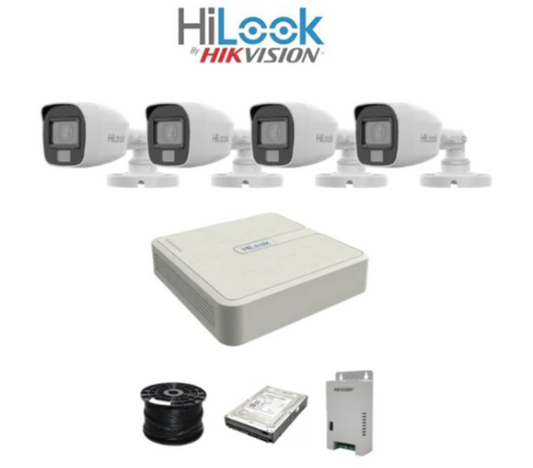 HiLook 2MP Dual Smart-Hybrid Light 4-Channel Turbo HD Kit – 1080P DVR, 4 Bullet Cameras, 20m Night Vision, 500GB HDD, 100m Cable