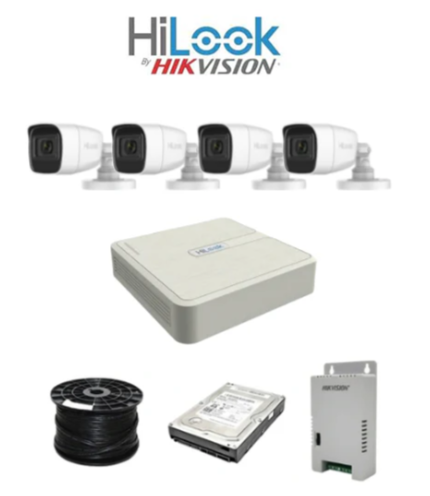 HiLook by Hikvision 4-Channel Turbo HD Kit with Audio – 1080P DVR, 4 x 2MP Bullet Cameras with Built-in Microphone, 20m Smart IR Night Vision, 500GB HDD, 100m Cable