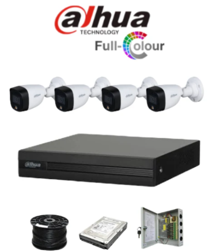Dahua 4ch Full-Color HD Kit - HD DVR _ 4 x 1080p Full-Color cameras - 20m Full colour night vision - 500GB HDD - 100m Cable