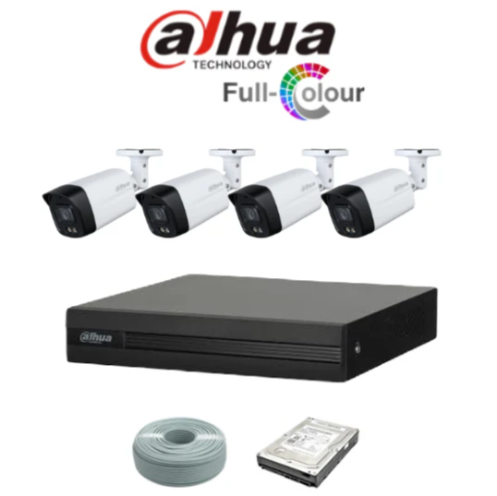 Dahua 4ch Full-Color HD Kit - HD DVR _ 4 x 1080p Full-Color cameras - 40m Full colour night vision - 500GB HDD - 100m Cable