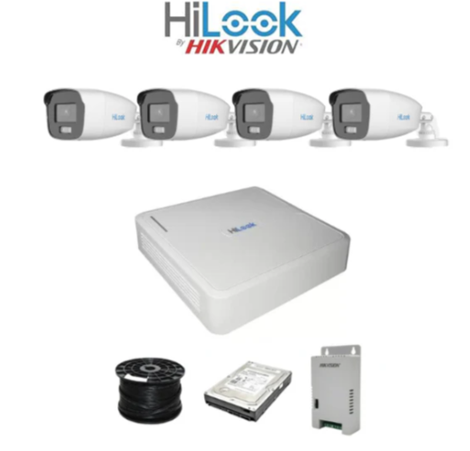 Colour Night vision - Hilook by Hikvision 4ch Turbo HD kit - 4 x 1080p ColorVu cameras - 40m Full colour night vision - 320GB HDD - 100m Cable
