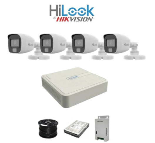 HiLook 2MP AUDIO Smart-Hybrid Light 4ch Turbo HD kit - DVR - 4 x HD1080P Hybrid Light Camera - 20M Night vision - 500GB HD - 100m Cable