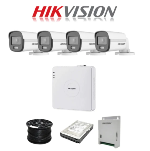 Hikvision 4 Channel 1080p 20M ColorVu Kit With Audio SMART HYBRID Cameras | 500GB | 100M RG59