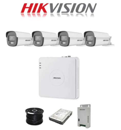 Hikvision 4ch Turbo HD Kit - HD DVR _ 4 x 1080p ColorVu SMART HYBRID cameras - 40m Full colour night vision - 500GB HDD - 100m Cable
