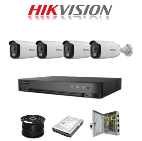 HikVision Acusense 4 Ch Colorvu HD Kit with Audio- HD DVR - 4 x HD1080P ColorVU Cameras - 40M Full Colour Night vision - 500GB HD - 100m Cable