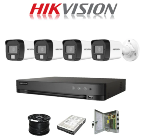 Hikvision 4ch 5MP Turbo HD kit - HD DVR - 4 x 3K 5MP Smart Hybrid Light Audio Camera - 1TB HDD - 100m Cable - 20m Night vision