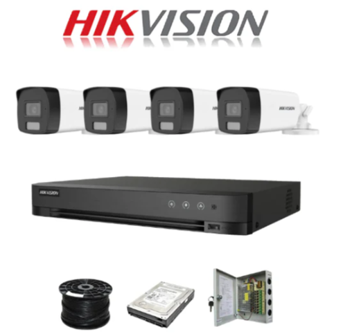 Hikvision 4ch 5MP Turbo HD kit - HD DVR - 4 x 3K 5MP Smart Hybrid Light Audio Camera - 1TB HDD - 100m Cable - 40m Night vision