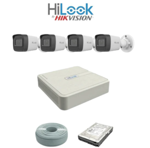HiLook by Hikvision 2MP IP Camera kit - 4ch NVR with POE - 4 x 2MP IP cameras 30m IR - 1TB HDD - 100m Cat5 cable