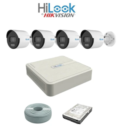 HiLook by Hikvision 4ch IP ColorVU Kit - 4ch NVR - 4 x 4MP IP ColorVU cameras 30M Night Vision, 1TB HDD, 100M Cable
