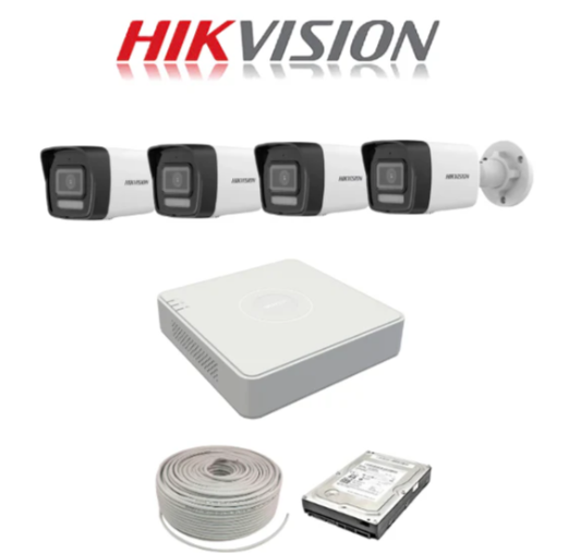 Hikvision Smart Hybrid 2MP IP Kit - 4ch NVR with 4POE, 4 x 2MP IP cameras 30m IR, 1TB HDD, 100m Cable