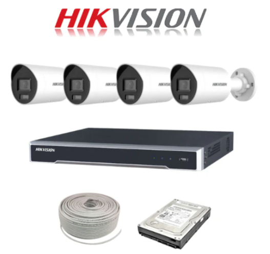Hikvision 8ch IP ColorVu NVR kit - 8ch 4K NVR - 4 x 4MP IP ColorVu cameras - 2TB HDD -100m Cable - Colour Night Vision