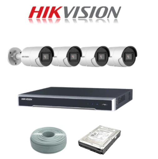 Hikvision 4MP IP camera kit - 8ch 4K NVR - 4 x 4MP AcuSense IP cameras - 1TB HDD - 100M cable - 40M Night vision