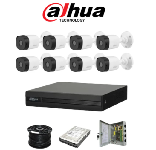 Dahua 8ch HDCVI kit - Pentra-Brid XVR - 8 x 1080P cameras - 20m Night vision - 1TB HDD - 100m cable