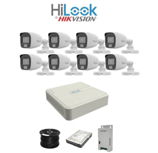 HiLook 2MP AUDIO Smart-Hybrid Light 8ch Turbo HD kit - DVR - 8 x HD1080P Hybrid Light Camera - 20M Night vision - 500GB HD - 100m Cable
