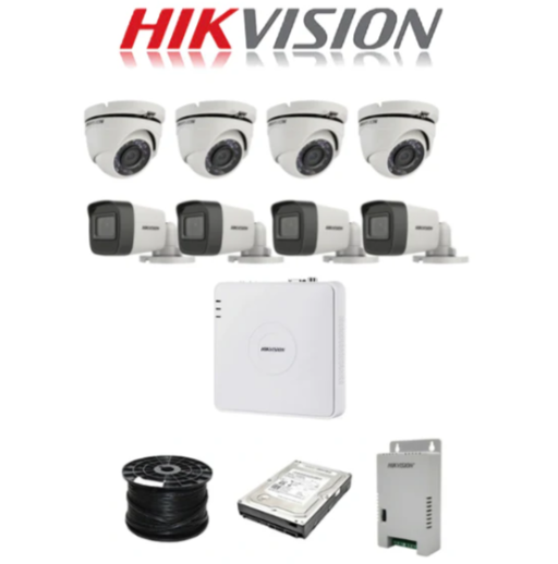 HikVision 8 Ch Turbo HD Kit - Embedded DVR - 4 x HD1080P Bullet Camera - 4 x HD1080P Dome cameras - 20M Night vision - 1TB HD - 100m Cable