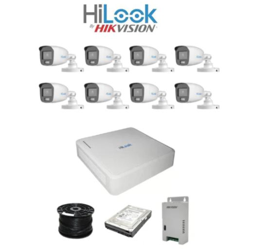 Colour Night vision - Hilook by Hikvision 8ch Turbo HD kit - 8 x 1080p ColorVu cameras - 20m Full colour night vision - 500GB HDD - 100m Cable