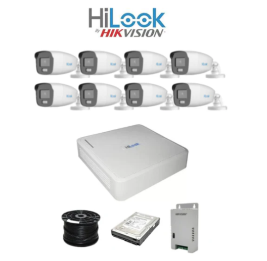 Colour Night vision - Hilook by Hikvision 8ch Turbo HD kit - 8 x 1080p ColorVu cameras - 40m Full colour night vision - 500GB HDD - 100m Cable