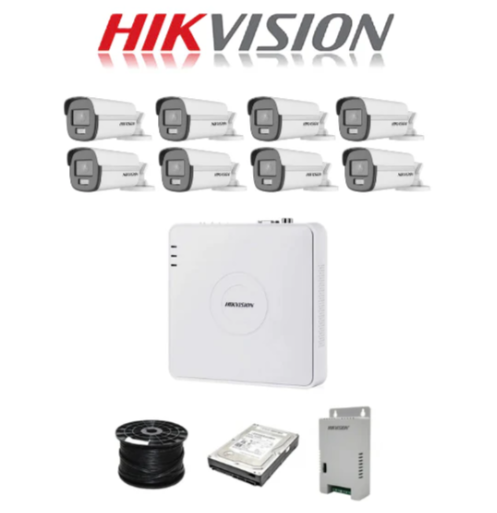 Hikvision 8ch Turbo HD Kit - HD DVR - 8 x 1080p ColorVu cameras - 40m Full colour night vision - 1TB HDD - 100m Cable