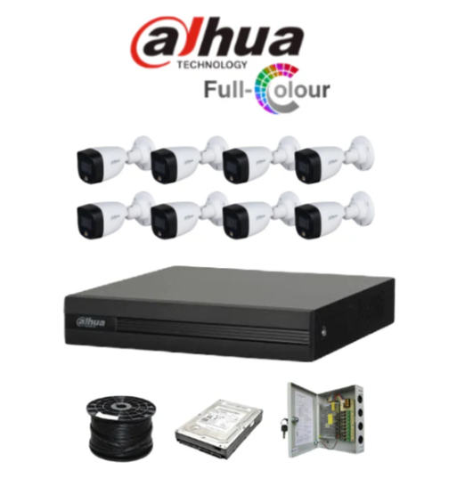 Dahua 8ch Full-Color HD Kit - HD DVR _ 8 x 1080p Full-Color cameras - 20m Full colour night vision - 1TB HDD - 100m Cable