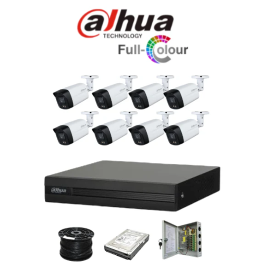 Dahua 8ch Full-Color HD Kit - HD DVR _ 8 x 1080p Full-Color cameras - 40m Full colour night vision - 1TB HDD - 100m Cable