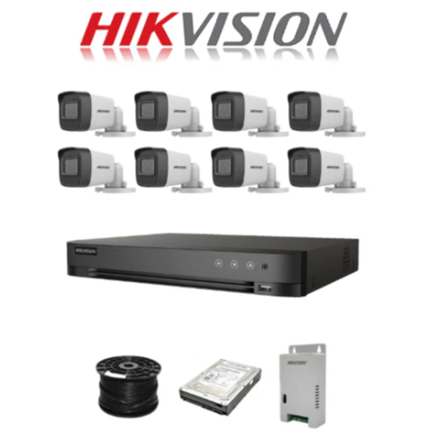 HikVision 8 Ch Turbo HD Kit - Acusense DVR up to 4MP - 8 x HD1080P Camera - 20M Night vision - 1TB HD - 100m Cable