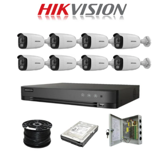 HikVision Acusense 8 Ch ColorVU HD Kit with Audio - HD DVR - 8 x HD1080P ColorVU Cameras - 40M Full Colour Night vision - 1TB HD - 100m Cable