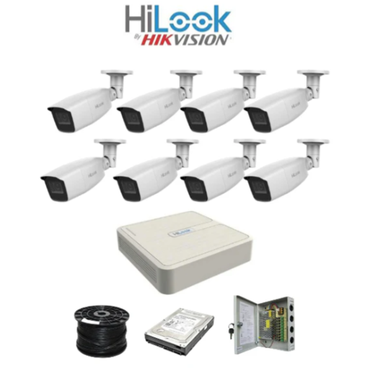 HiLook by HikVision 8 Ch Turbo HD Kit - Embedded DVR - 8 x Vari Focul HD1080P Camera - 40M Night vision - 1TB HD - 100m Cable