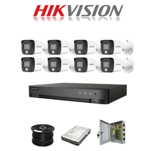 Hikvision 8ch 5MP Turbo HD kit - HD DVR - 8 x 3K 5MP Smart Hybrid Light Audio Camera - 1TB HDD - 100m Cable - 20m Night vision