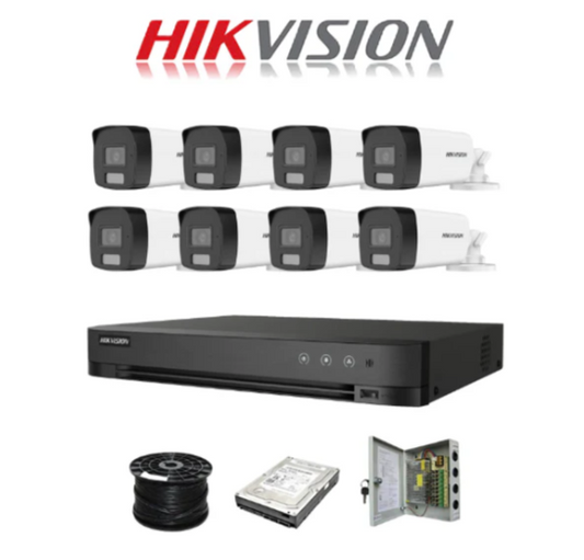 Hikvision 8ch 5MP Turbo HD kit - HD DVR - 8 x 3K 5MP Smart Hybrid Light Audio Camera - 1TB HDD - 100m Cable - 40m Night vision