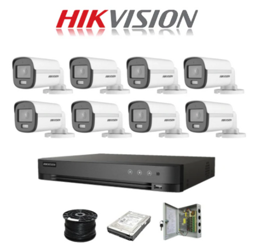 Hikvision 8 Channel 3K 5MP 40M ColorVu Kit | 8x 5MP SMART HYBRID Colorvu Cameras | 1TB HDD | 100m RG59 | 40M