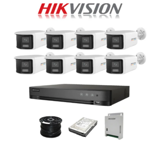 HikVision 16 Ch Turbo HD Kit - 8x Hikvision 5MP 3K ColorVu Audio Dual-Lens Fixed Camera, 1TB, 100m RG59