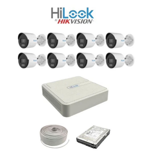 HiLook by Hikvision 8ch ColorVu IP Kit - 8ch NVR - 8 x 2MP IP ColorVu bullet cameras 30m Night vision, 2TB HDD, 100m. Cable