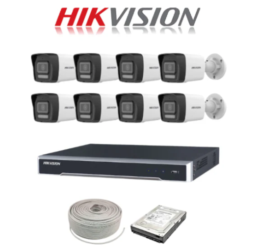 Hikvision Smart Hybrid 2MP IP camera kit - 8ch 4K NVR - 8 x 2MP IP cameras - 1TB HDD - 100M cable - 30M Night vision
