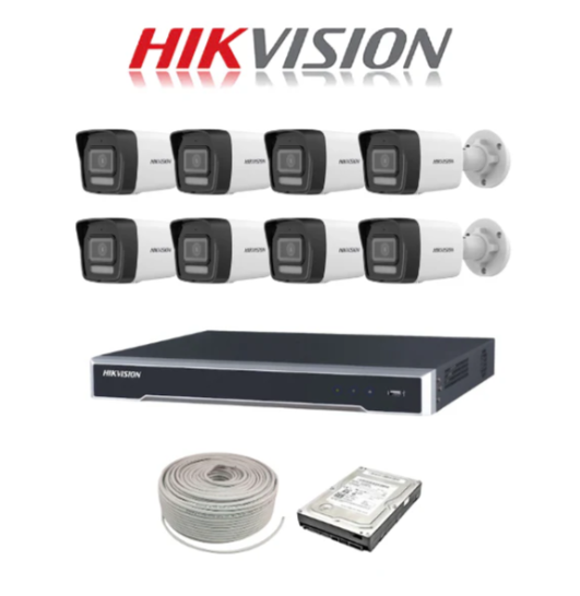 Hikvision 4MP Smart Hybrid IP camera kit - 8ch 4K NVR - 8 x 4MP IP cameras - 1TB HDD - 100M cable - 30M Night vision