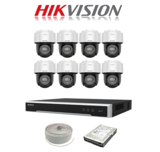 Hikvision 4MP IP Pan Tilt Camera Kit - 8ch NVR with 8 POE - 8 x 4 MP Fixed Outdoor Smart Hybrid-light PT Network Camera - 1TB HDD - 100m Cat5 cable