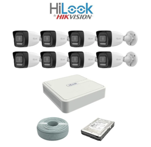HiLook by Hikvision 6 MP Smart Hybrid Light camera kit - 8ch NVR with 8 POE - 8 x 6MP IP cameras 30m IR - 1TB HDD - 100m Cat5 cable