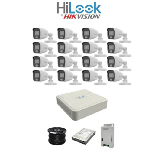 HiLook 2MP AUDIO Smart-Hybrid Light 16ch Turbo HD kit - DVR - 16 x HD1080P Hybrid Light Camera - 20M Night vision - 1TB HD - 100m Cable