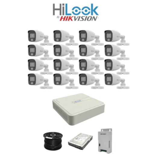 HiLook 2MP Dual Smart-Hybrid Light 16ch Turbo HD kit - DVR - 16 x HD1080P Hybrid Light Camera - 20M Night vision - 1TB HD - 100m Cable