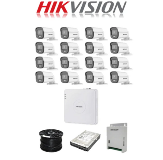 Hikvision 16 Channel 20M 1080p ColorVu Kit With Audio SMART HYBRID Cameras | 1TB | 100M RG59