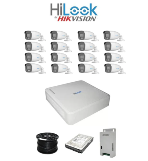 Colour Night vision - Hilook by Hikvision 16ch Turbo HD kit -16 x 1080p ColorVu cameras - 40m Full colour night vision - 1TB HDD - 100m Cable