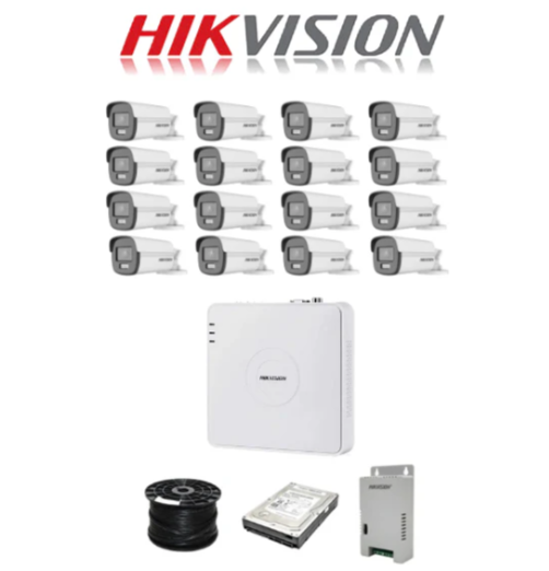 Hikvision 16ch Turbo HD Kit - HD DVR - 16 x 1080p ColorVu cameras - 40m Full colour night vision - 1TB HDD - 100m Cable